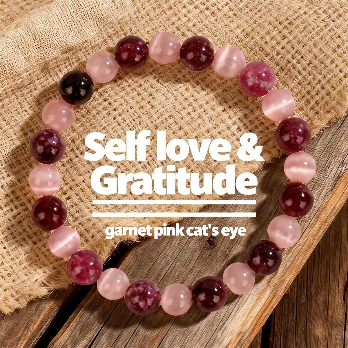 Self Love & Gratitude Crystal Bracelet™ | Garnet & Pink Cat's Eye Bracelet
