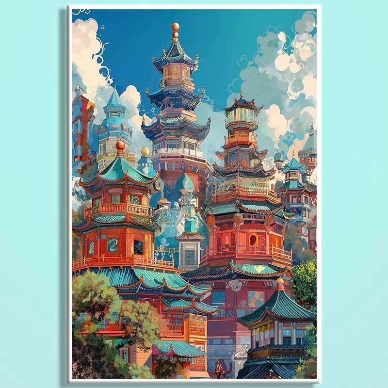 Imperial Palace Wooden Jigsaw Puzzle – Chinese Palace Landscape Puzzle, Oriental Fantasy Art Puzzle, Relaxing Mindfulness Home Decor Gift HC003