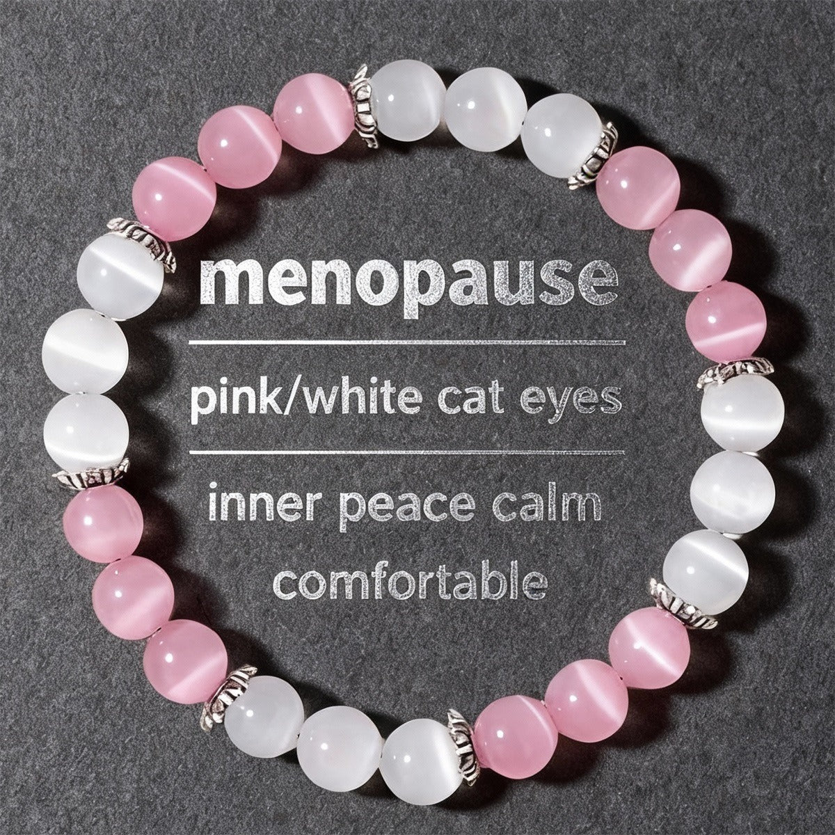 Menopause Harmony Bracelet™ | Pink & White Cat's Eye Wellness Bracelet
