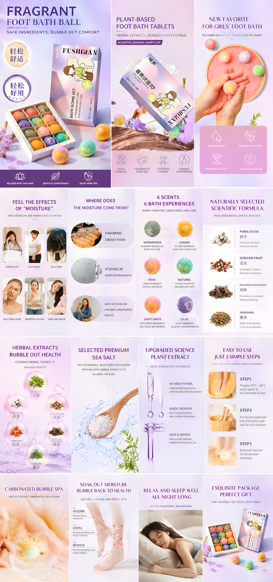 Aromatherapy Foot Soak Balls Gift Set – Relaxing Botanical Foot Bath Bombs for Home Spa & Sleep Wellness | Oriental Self-Care Ritual