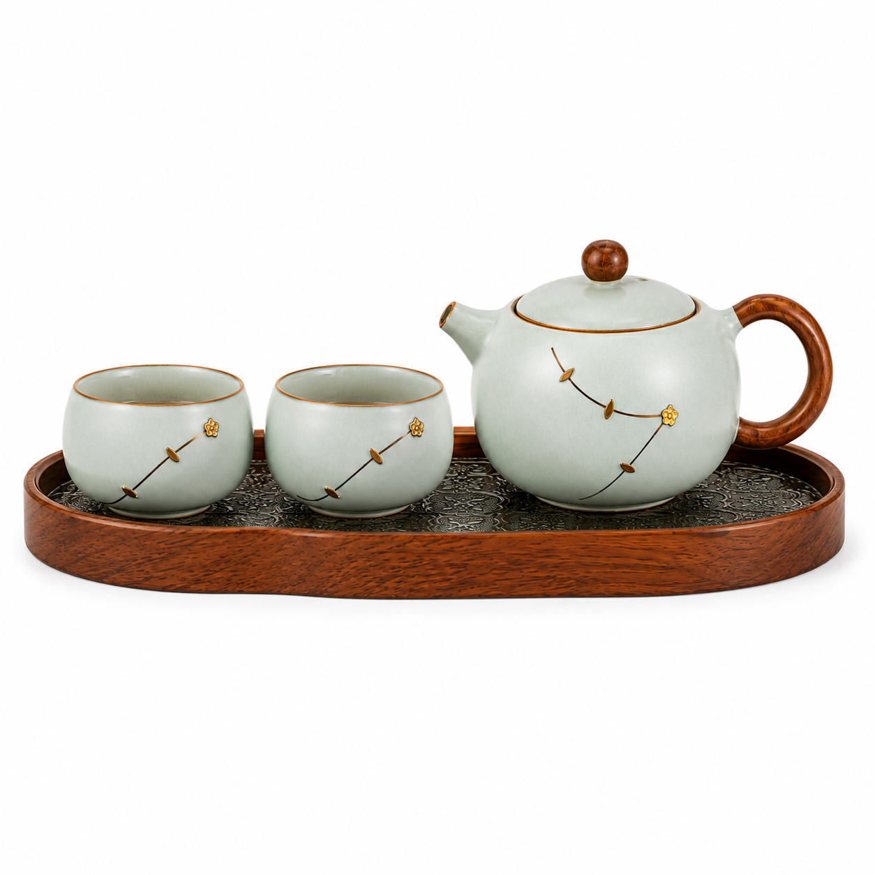 Plum Blossom Celadon Tea Set™ – Minimalist Chinese Ceramic Teapot Set for Two