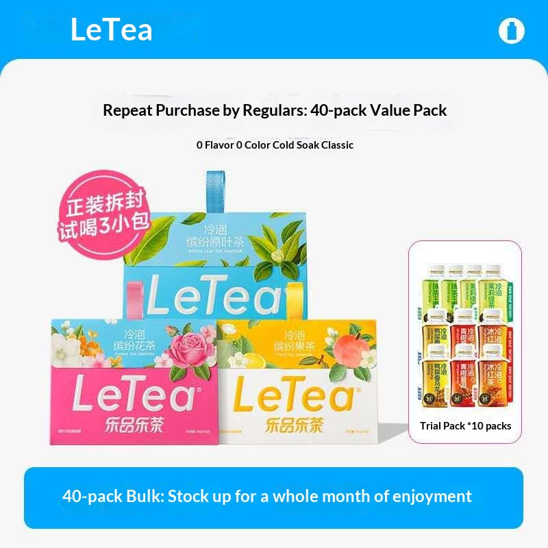 LeTea Cold Brew Tea Variety Pack – 40 Bags Oriental Fruit, Floral & Original Leaf Tea Set | Healthy Sugar-Free Wellness Tea for Daily Hydration