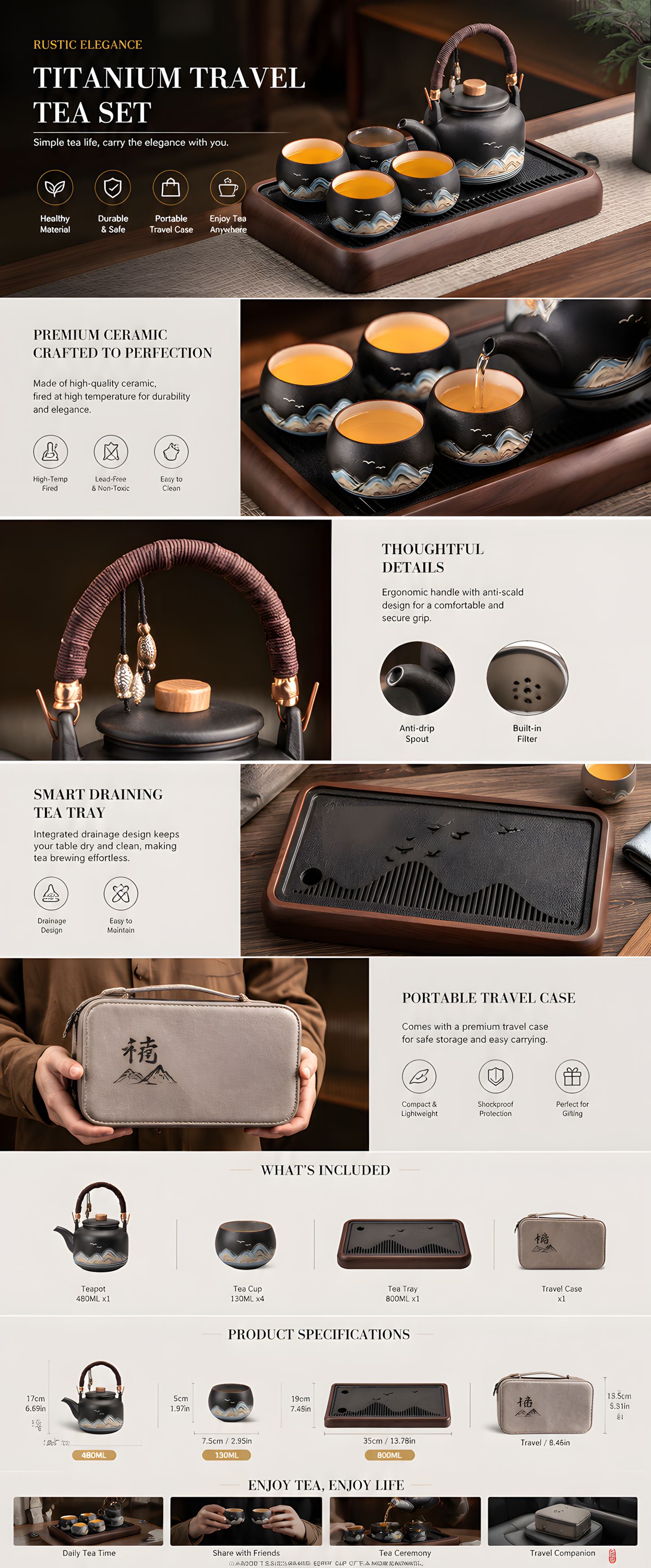 Mountain Mist Harmony Tea Ceremony Set™ | Handcrafted Ceramic Teapot Set with Serving Tray