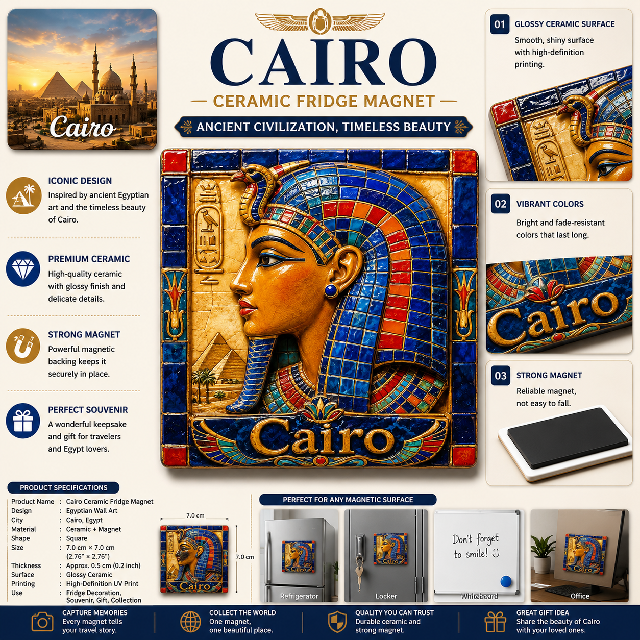 Cairo Pharaoh Serenity Ceramic Fridge Magnet