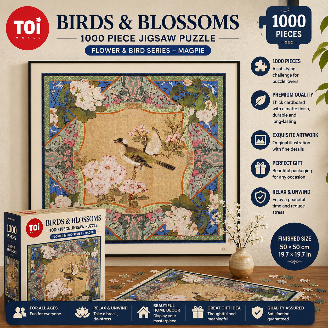 Dreamwoven Floral & Bird Jigsaw Puzzle – Chinese Flower Bird Art Puzzle, Oriental Aesthetic Wall Decor, Healing Puzzle For Adults