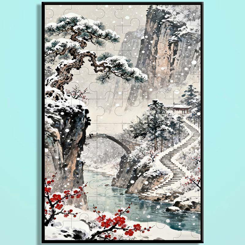 Four Seasons Chinese Landscape Wooden Jigsaw Puzzle – Oriental Mountain Waterfall Art Puzzle, Zen Healing Puzzle, Relaxing Mindfulness Home Decor Gift SJ004