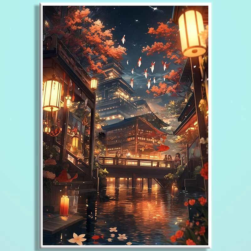 Ancient Capital Nightscape Wooden Puzzle – Oriental Fantasy City Jigsaw, Cozy Lantern Water Town Puzzle Art for Adults & Home Decor GD005