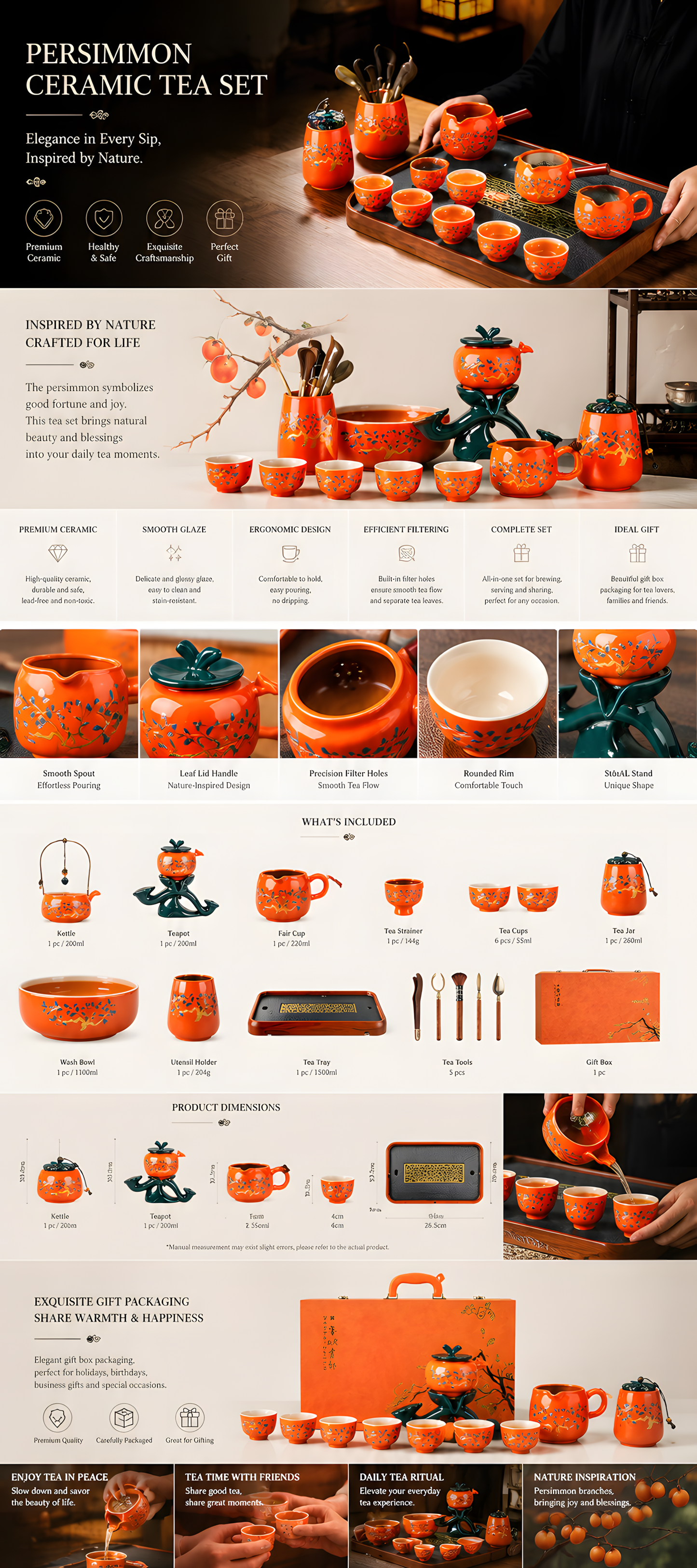 Persimmon Blossom Prosperity Gongfu Tea Ceremony Gift Set | Luxury Tea Gift Set