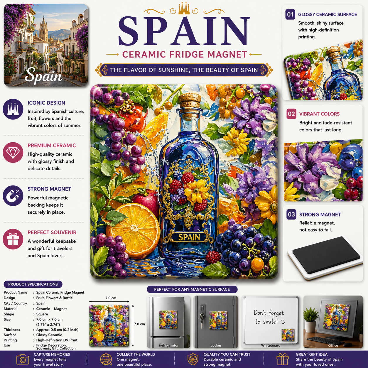 Spain Mediterranean Art Ceramic Fridge Magnet