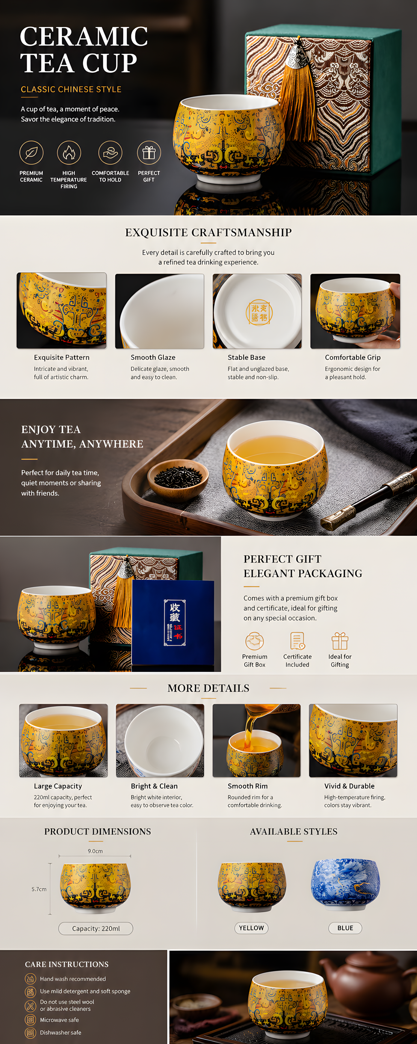 Dunhuang Golden Heritage Tea Cup™ | Luxury Ceramic Tea Cup Gift Set