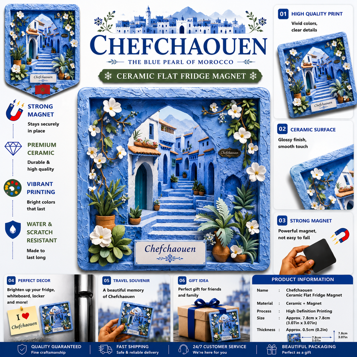 Chefchaouen Morocco Ceramic Fridge Magnet