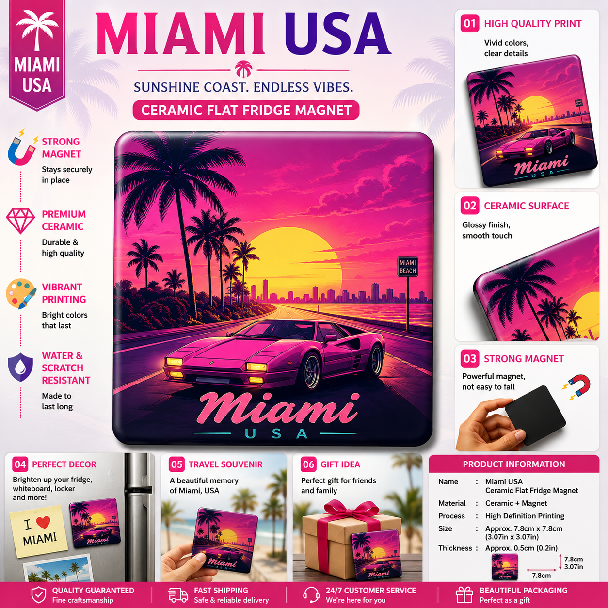 Miami USA Ceramic Fridge Magnet