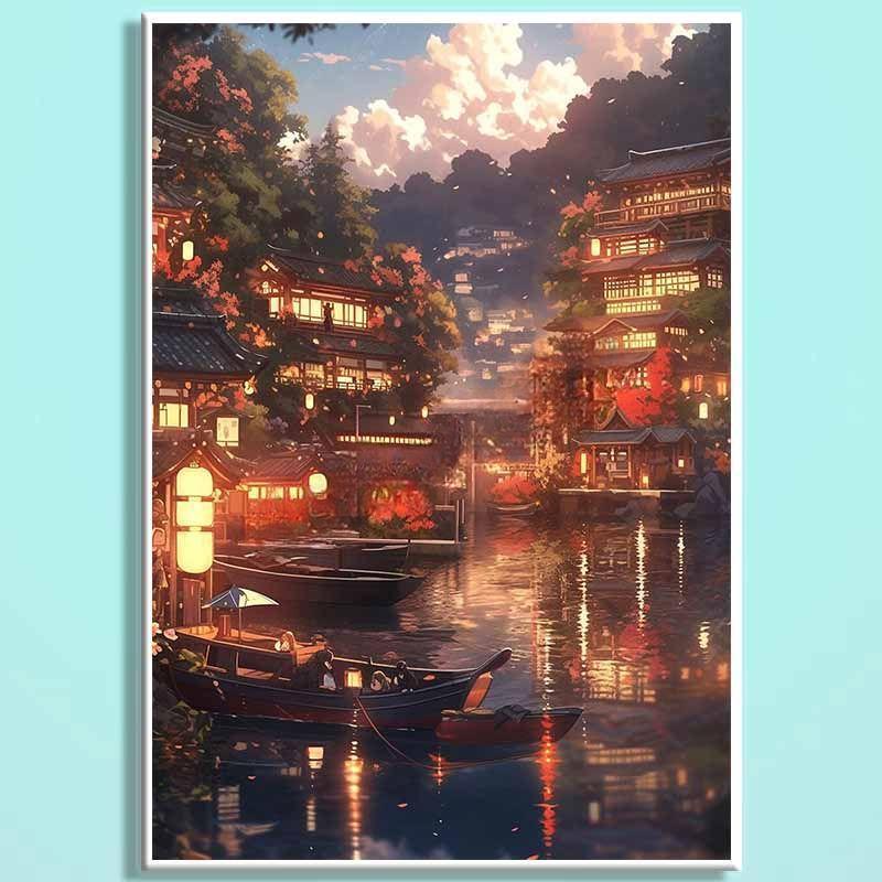 Ancient Capital Nightscape Wooden Puzzle – Oriental Fantasy City Jigsaw, Cozy Lantern Water Town Puzzle Art for Adults & Home Decor GD006
