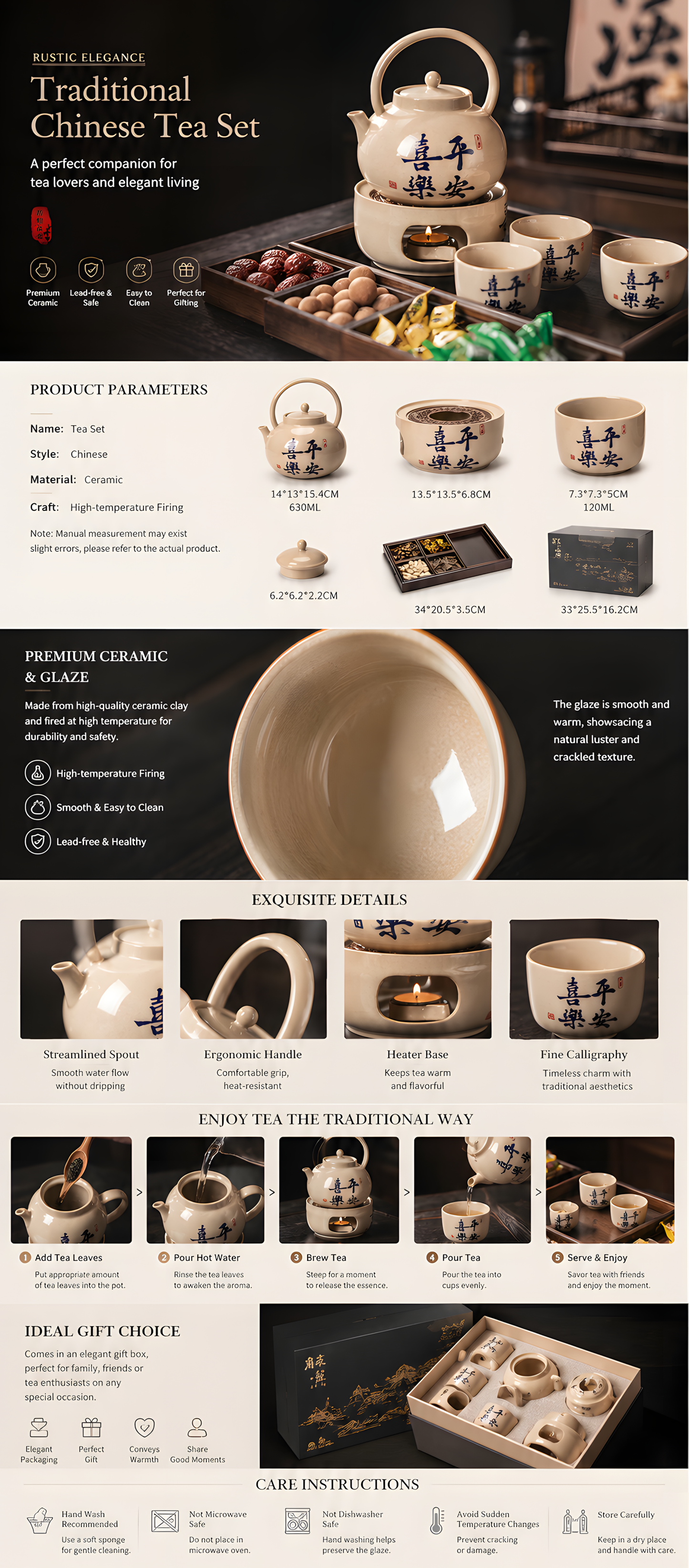 Harmony Blessing Warming Tea Set | Ceramic Tea Set with Warmer & Tray