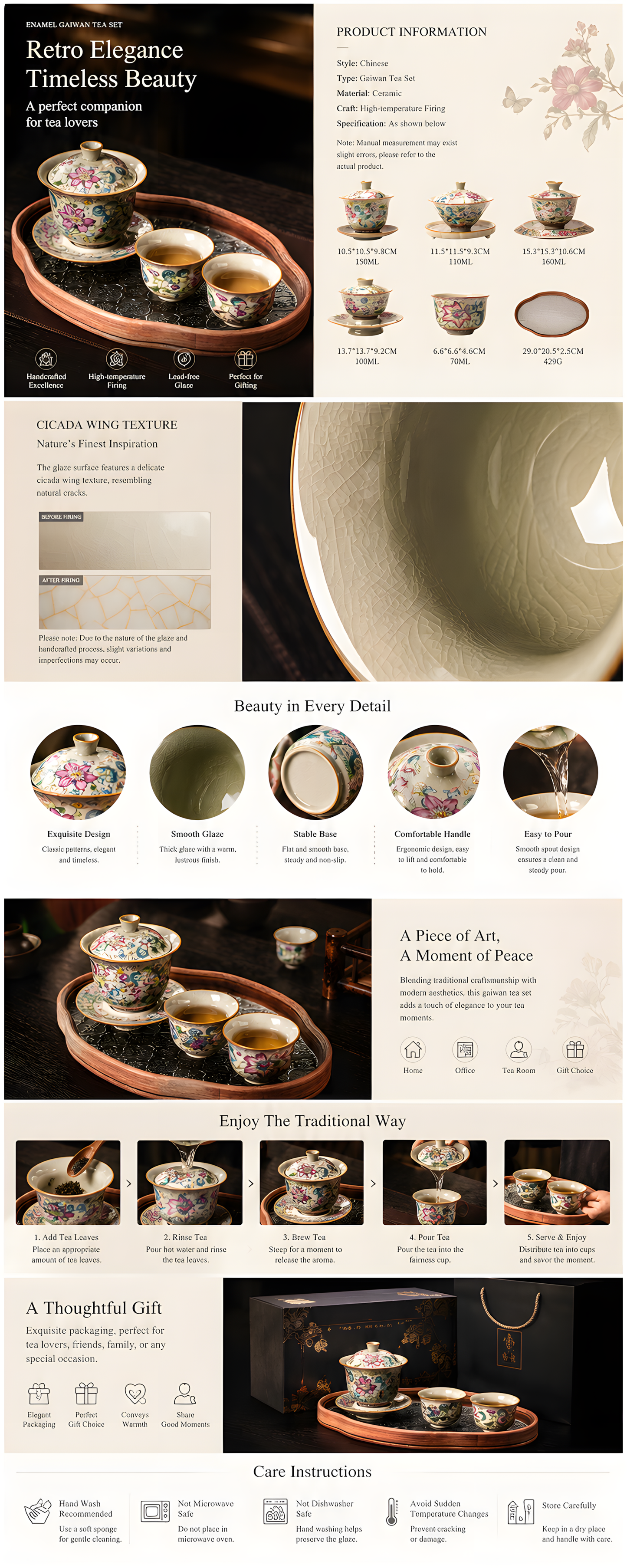Blooming Lotus Gaiwan Tea Set | Hand-Painted Ceramic Tea Set