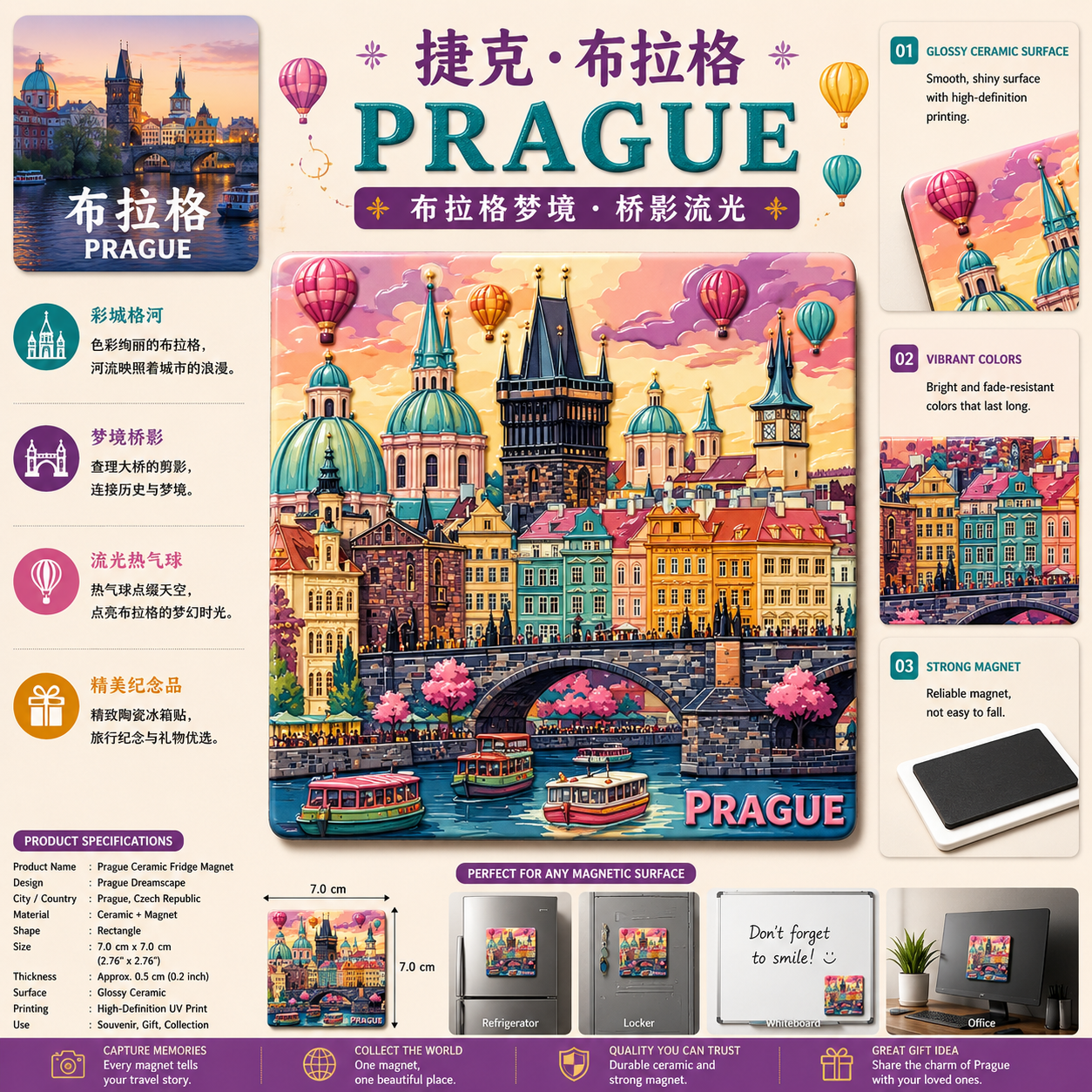 Prague Dreamscape Ceramic Fridge Magnet