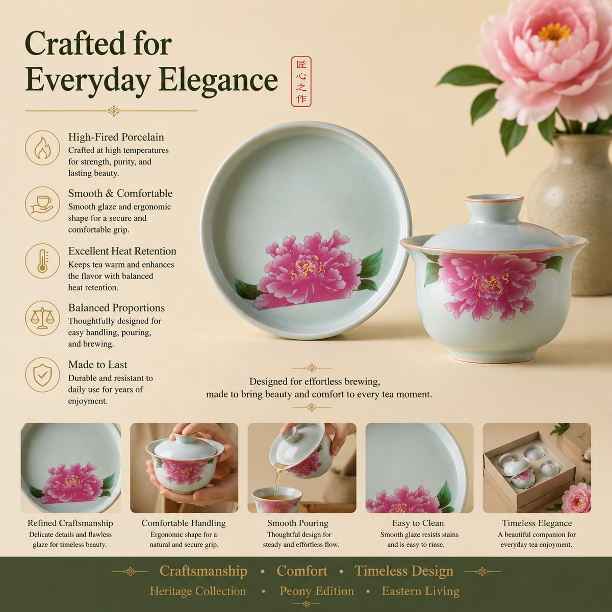 Peony Blossom Porcelain Gaiwan Tea Set™
