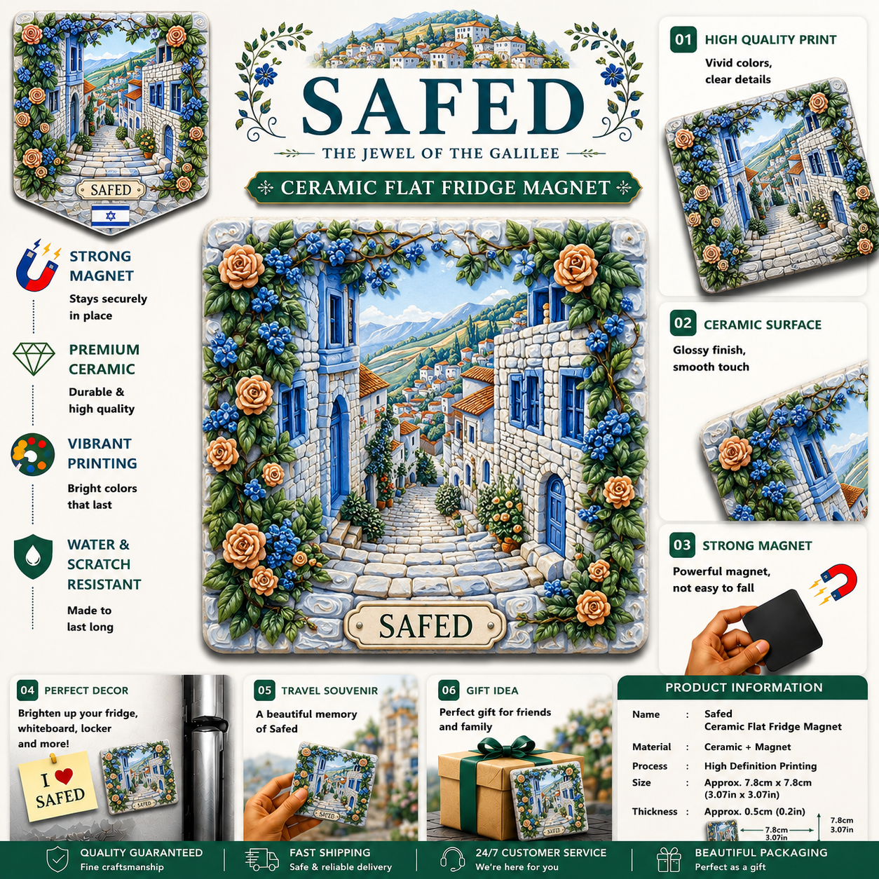 Safed Israel Ceramic Fridge Magnet
