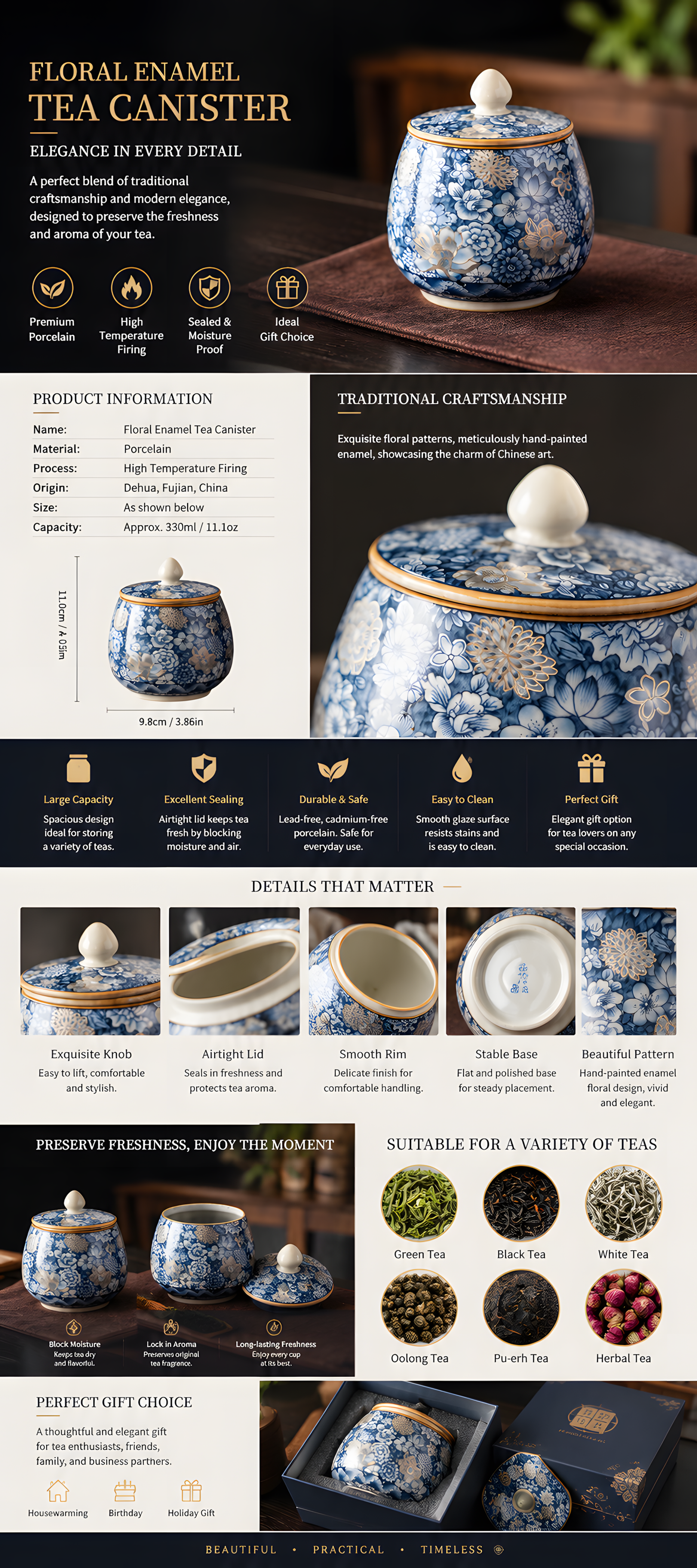 Twin Blossom Tea Storage Jar Gift Set™ Ceramic Tea Caddy Collection with Premium Gift Box