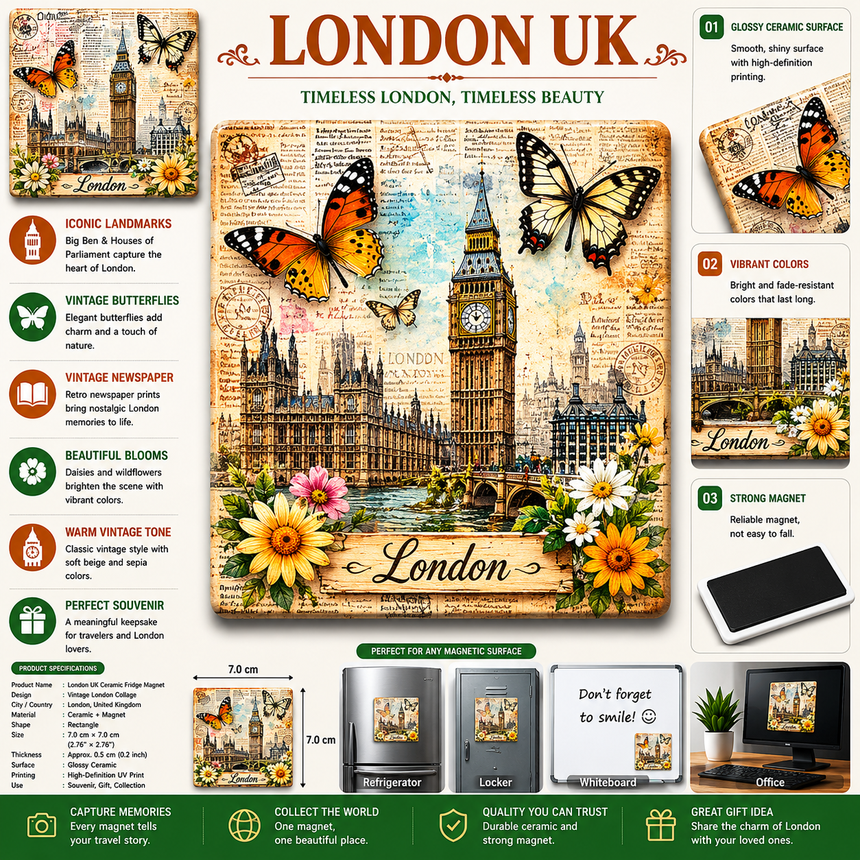 London UK Ceramic Fridge Magnet