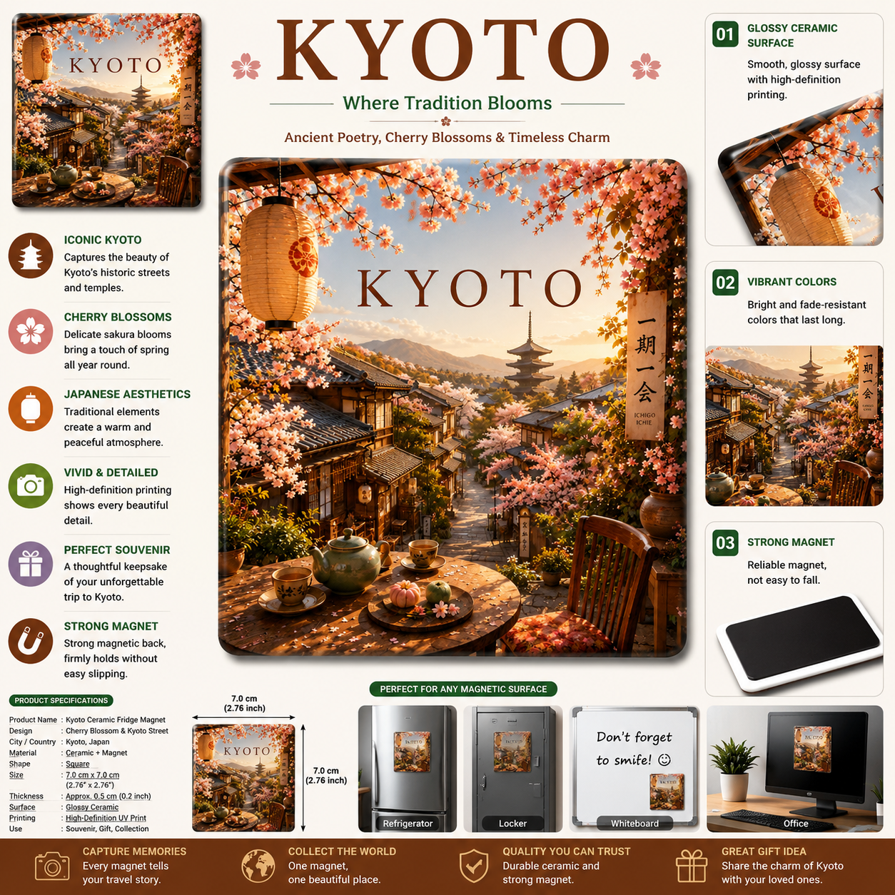 Kyoto Sakura Serenity Ceramic Fridge Magnet