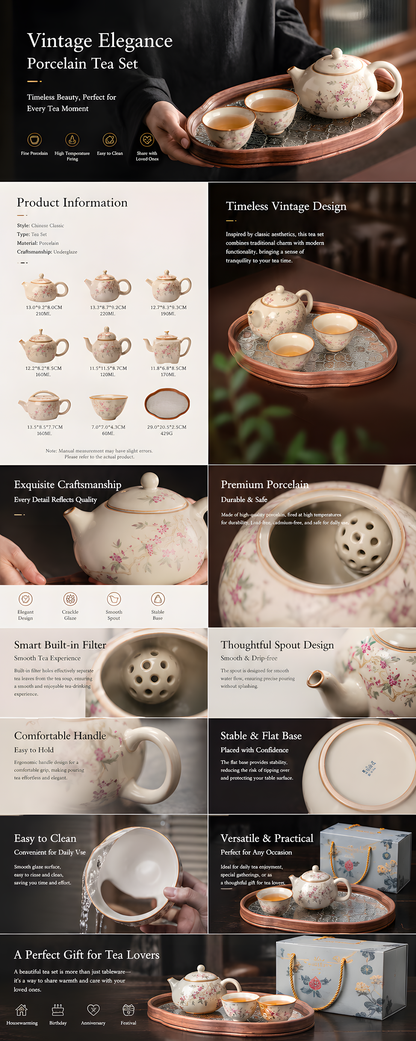 Cherry Blossom Travel Tea Set™ Portable Ceramic Tea Set for Tea Lovers on the Go