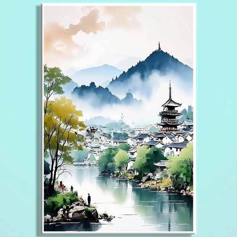 Jiangnan Water Town Wooden Puzzle – Chinese Landscape Art Jigsaw, Oriental Healing Puzzle Decor for Adults & Teens JN007