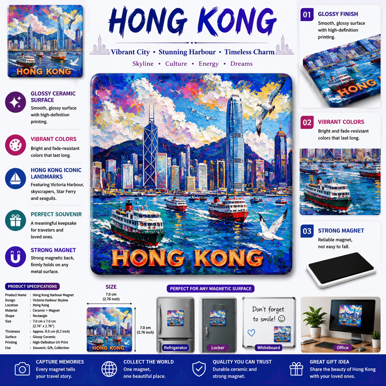 Hong Kong Victoria Harbour Ceramic Fridge Magnet