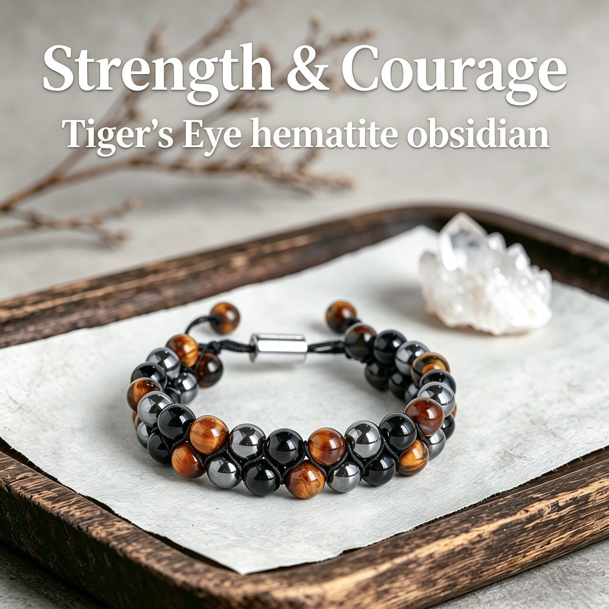 Strength & Courage Crystal Bracelet™ | Tiger's Eye, Hematite & Obsidian Bracelet