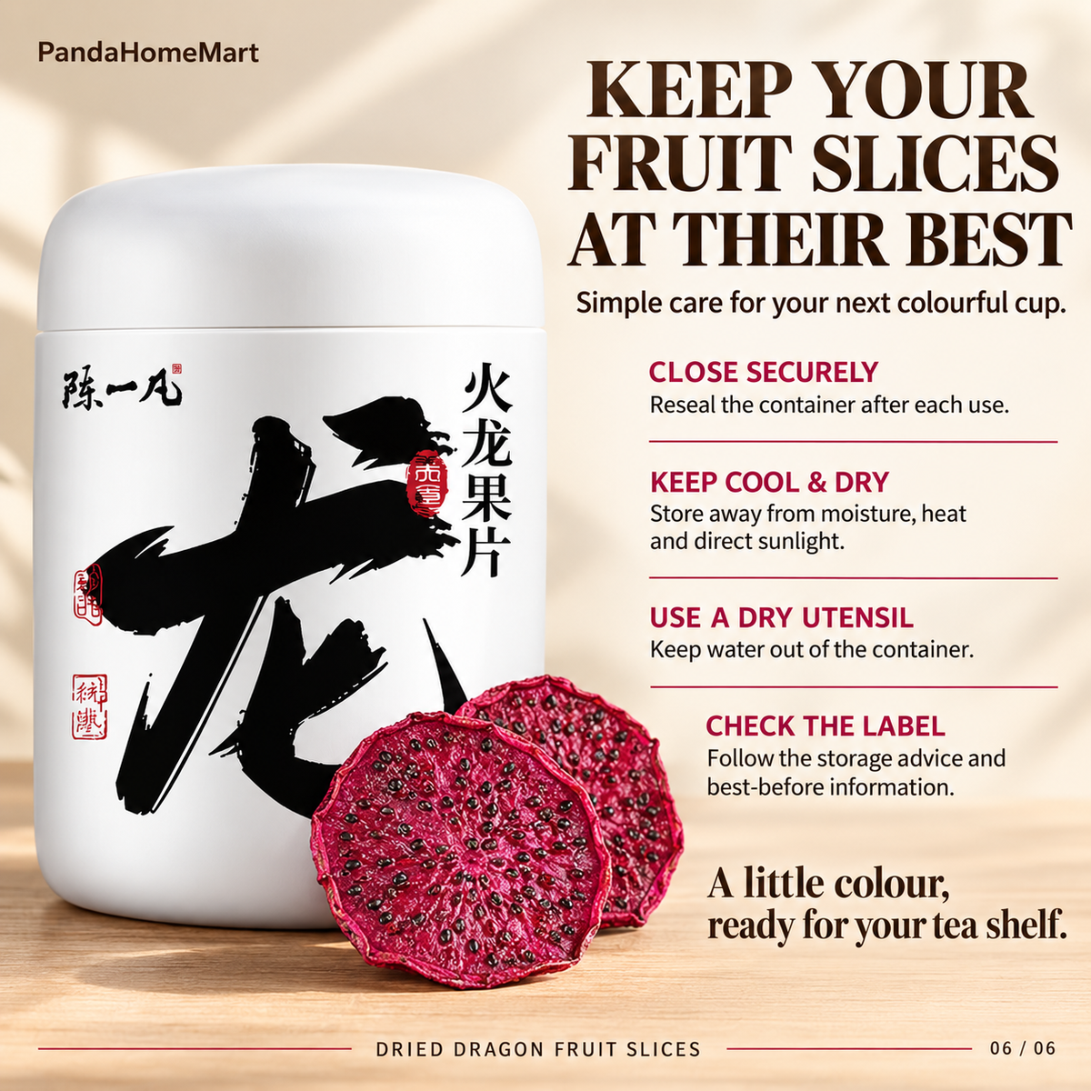 PandaHomeMart Dried Dragon Fruit Slices 100g Container