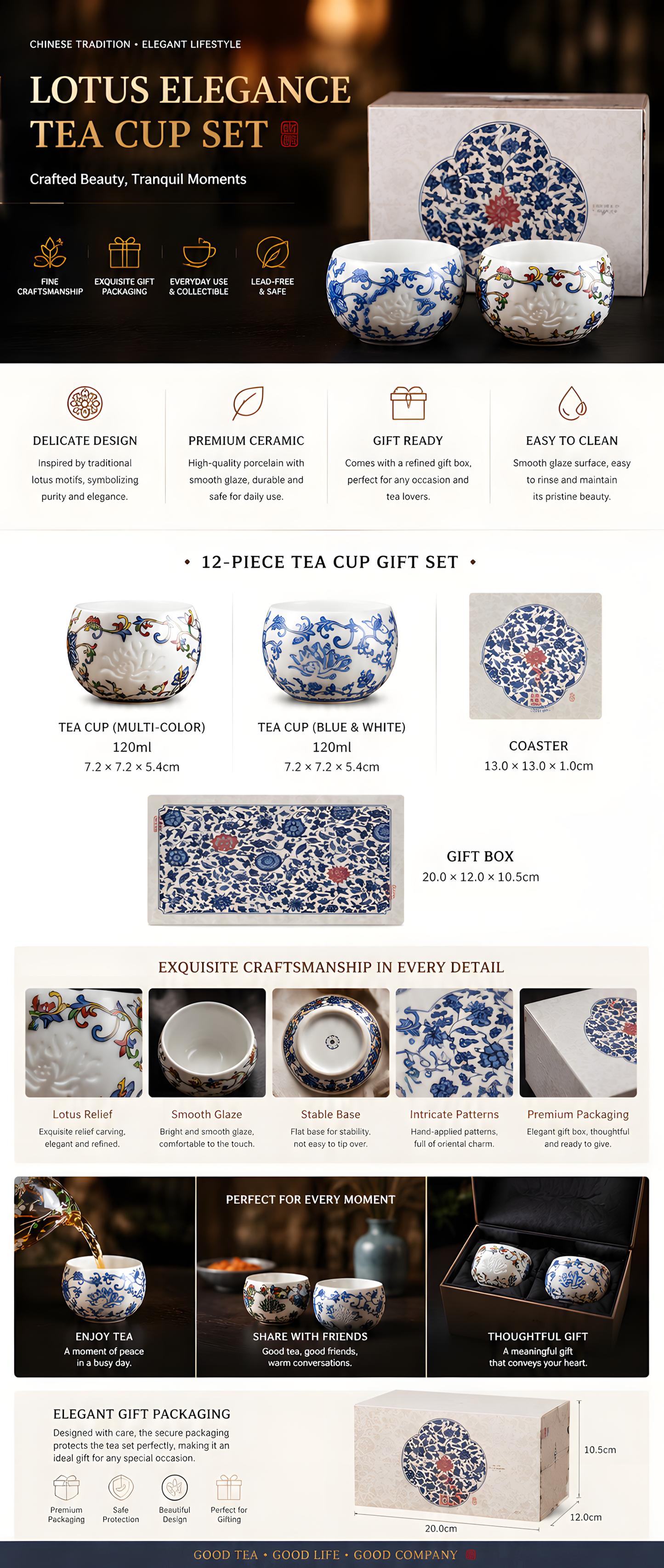 Blue Blossom Ceramic Tea Cup Gift Set | Luxury Chinese Tea Cup Gift