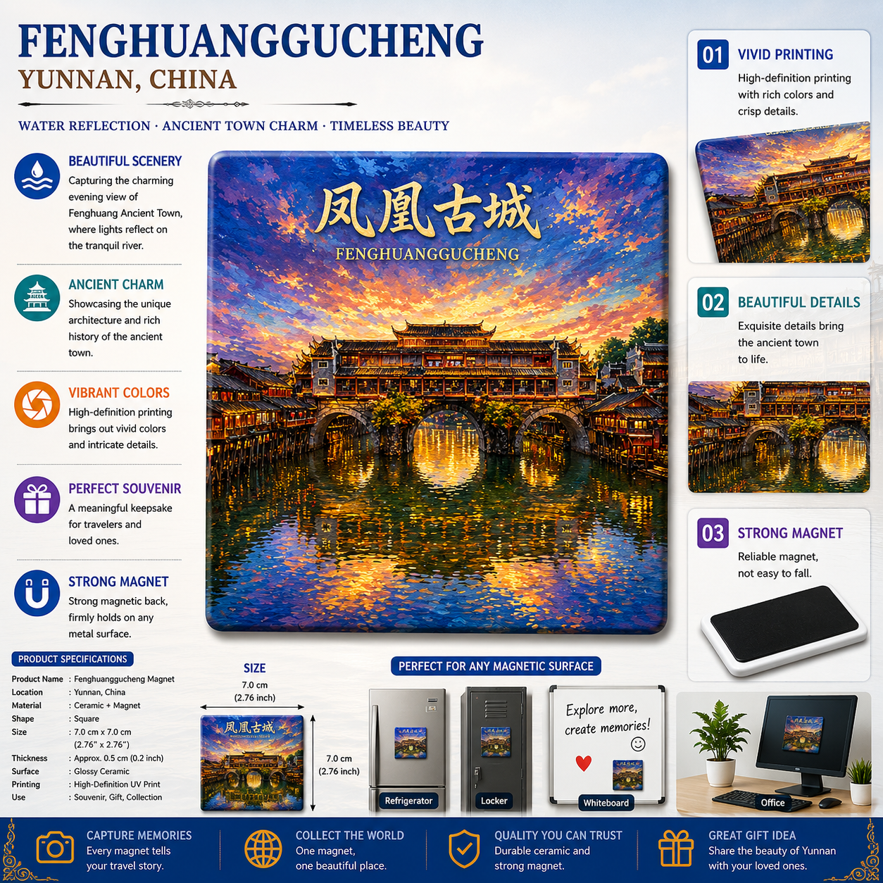 Fenghuang Ancient Town Sunset Ceramic Fridge Magnet