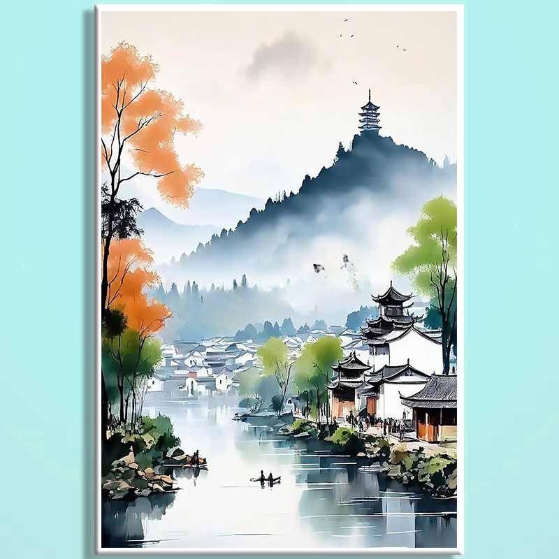Jiangnan Water Town Wooden Puzzle – Chinese Landscape Art Jigsaw, Oriental Healing Puzzle Decor for Adults & Teens JN009