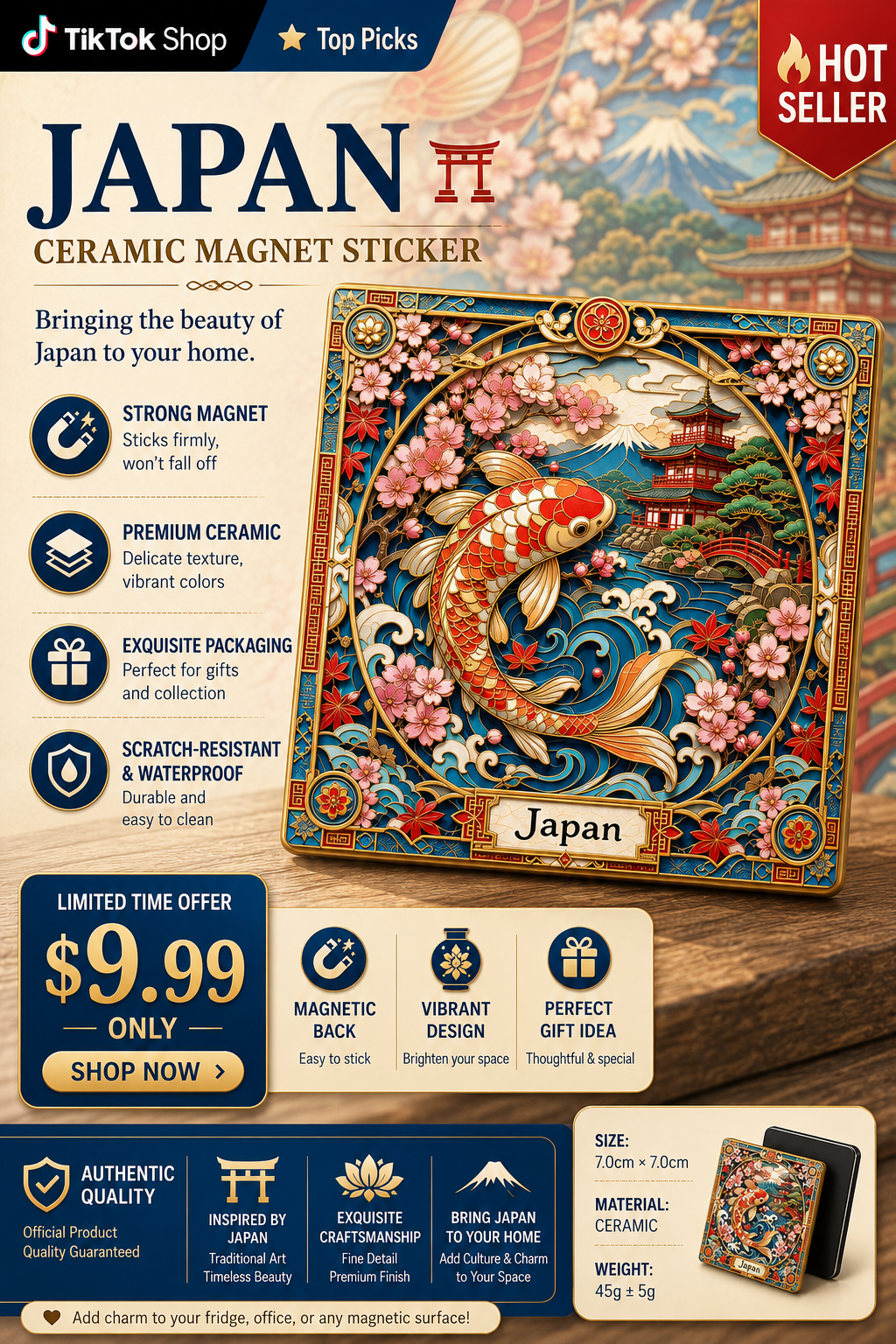 Japan Koi Sakura Ceramic Fridge Magnet