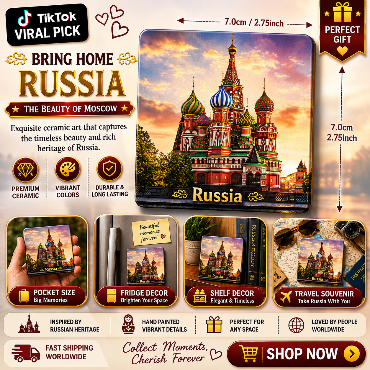 Russia Moscow Ceramic Fridge Magnet