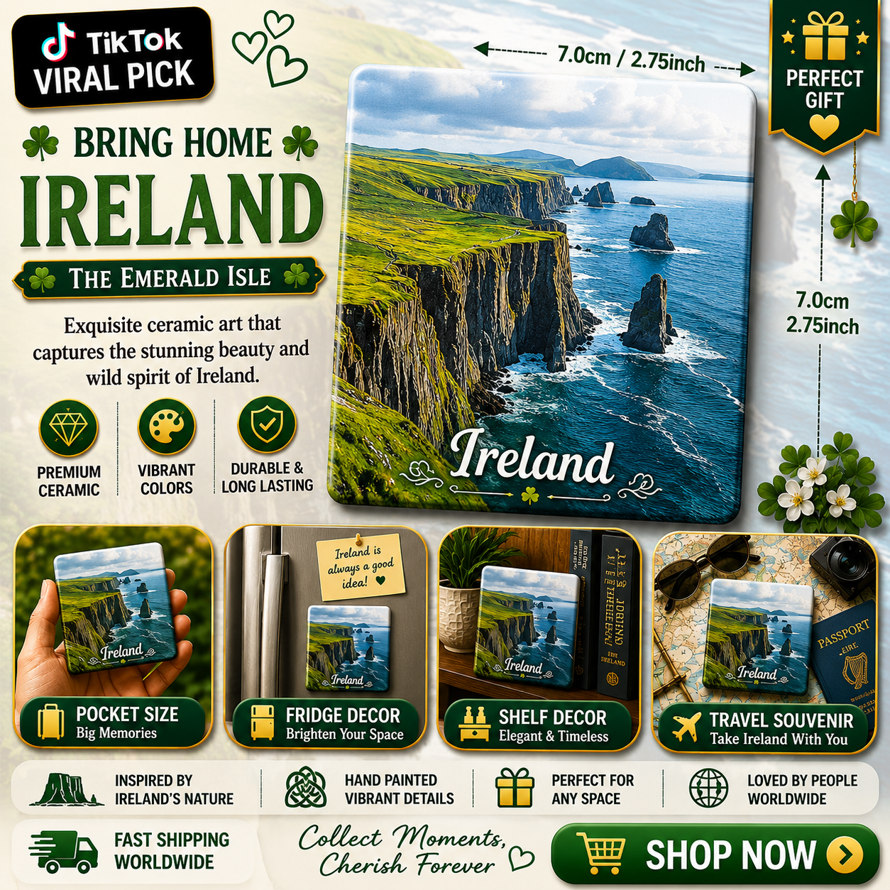 Ireland Emerald Coast Ceramic Fridge Magnet