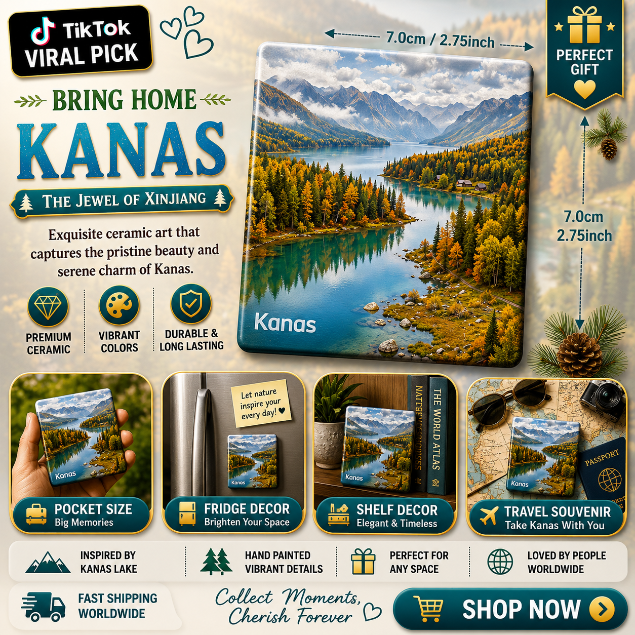 Kanas Lake Ceramic Fridge Magnet