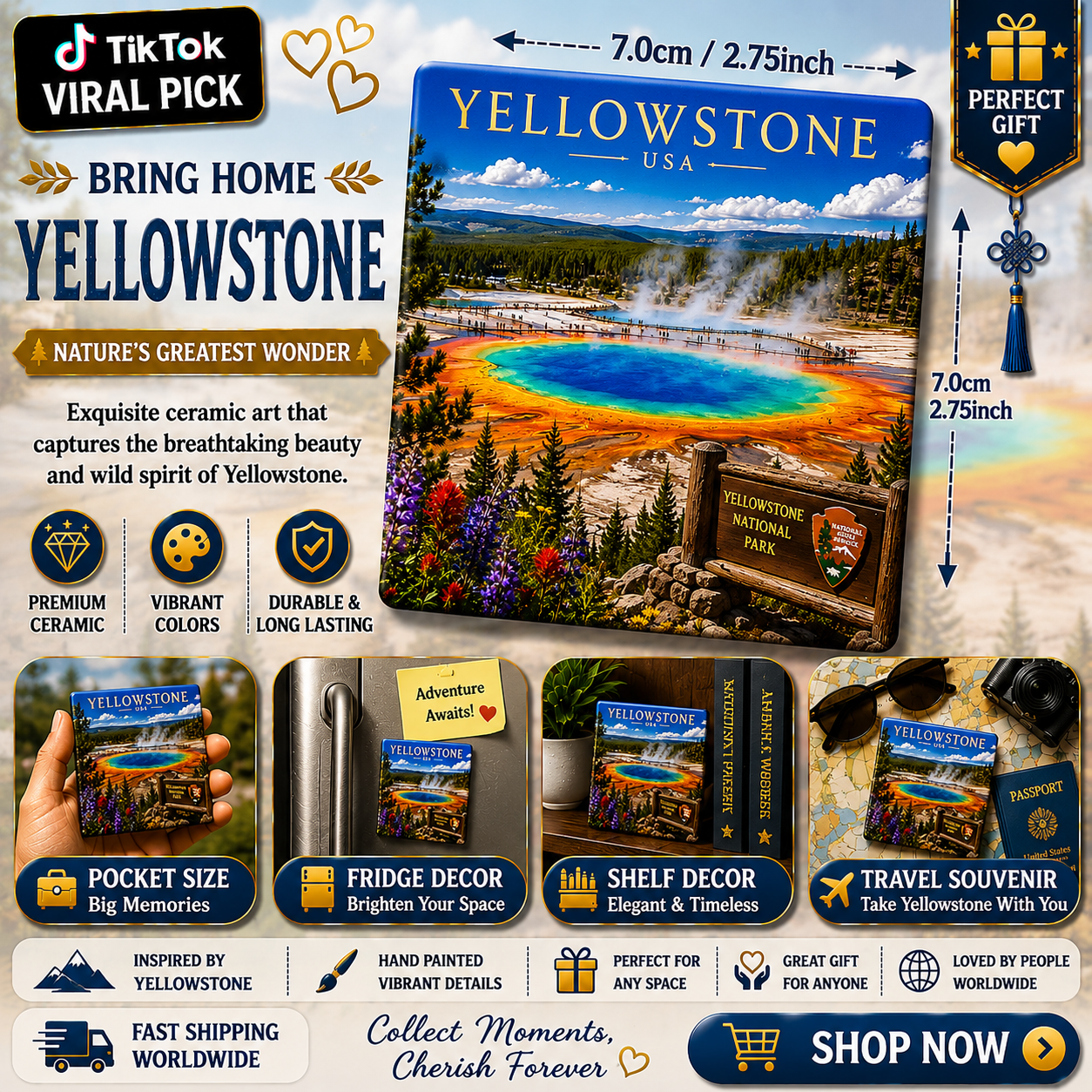 Yellowstone Ceramic Fridge Magnet