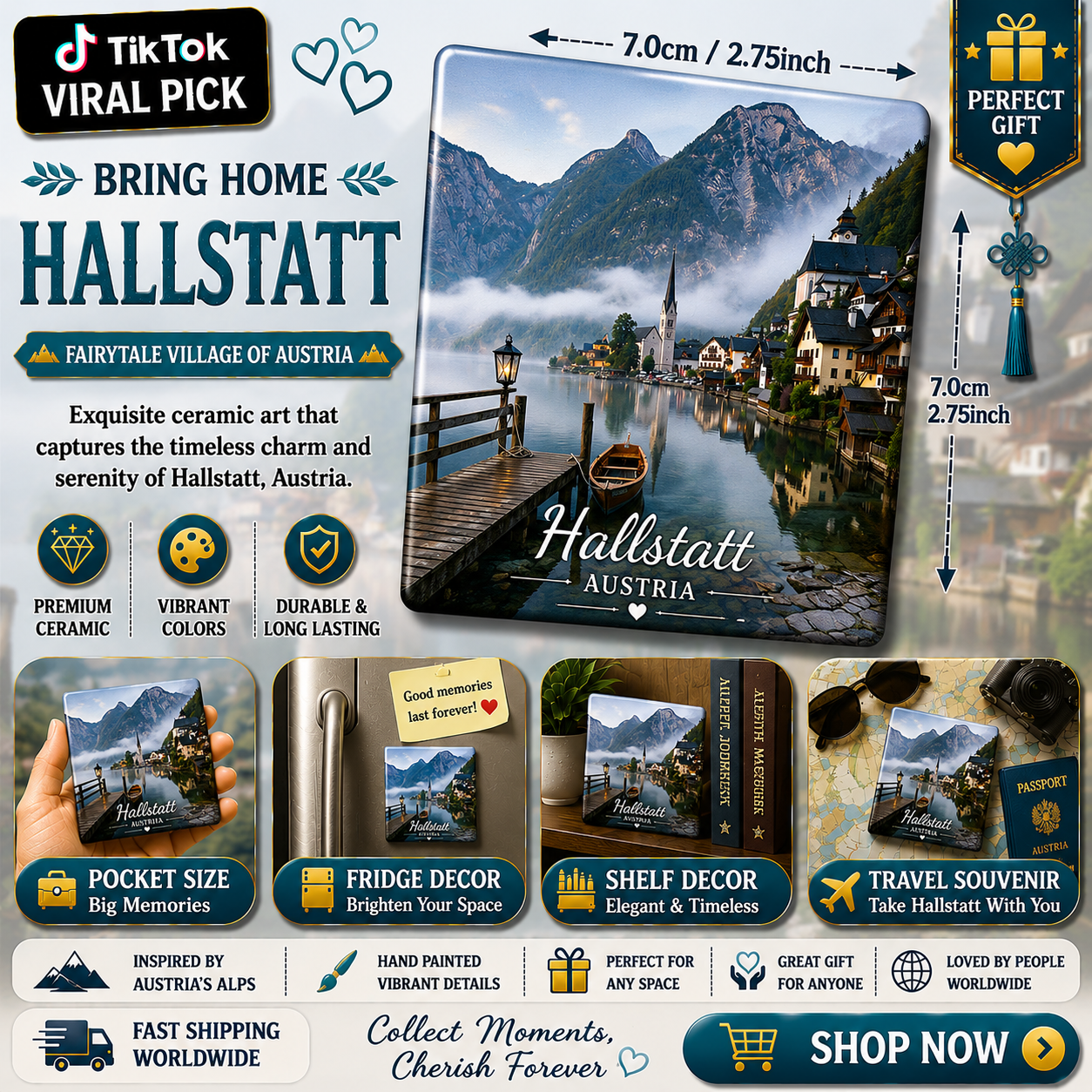 Hallstatt Austria Ceramic Fridge Magnet