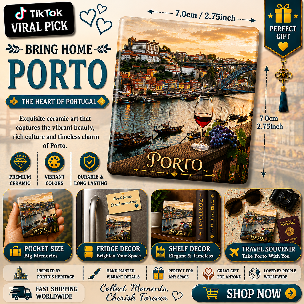 Porto Ceramic Fridge Magnet