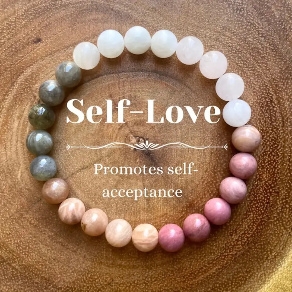 2pcs Self-Love Bracelet - Rose Quartz, Moonstone & Gray Jade for Self-Acceptance, Confidence, Emotional Healing & Inner Peace