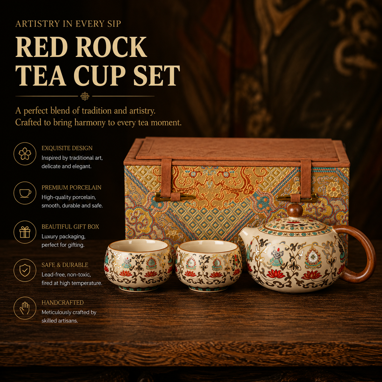 Imperial Lotus Harmony Teapot Gift Set™ – Luxury Chinese Ceramic Tea Set with Brocade Gift Box