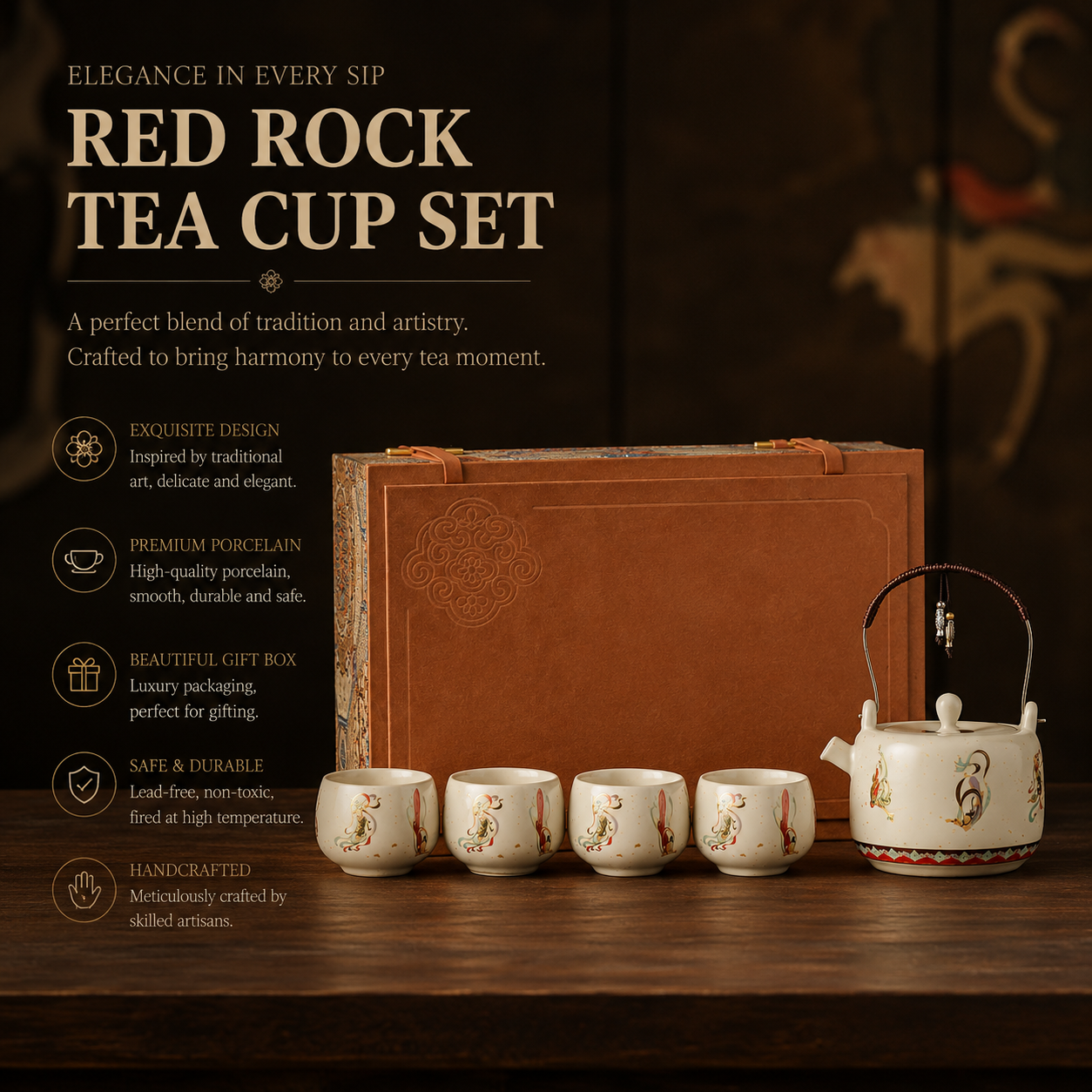Dunhuang Flying Apsaras Ceramic Teapot Gift Set™ | Chinese Luxury Tea Set