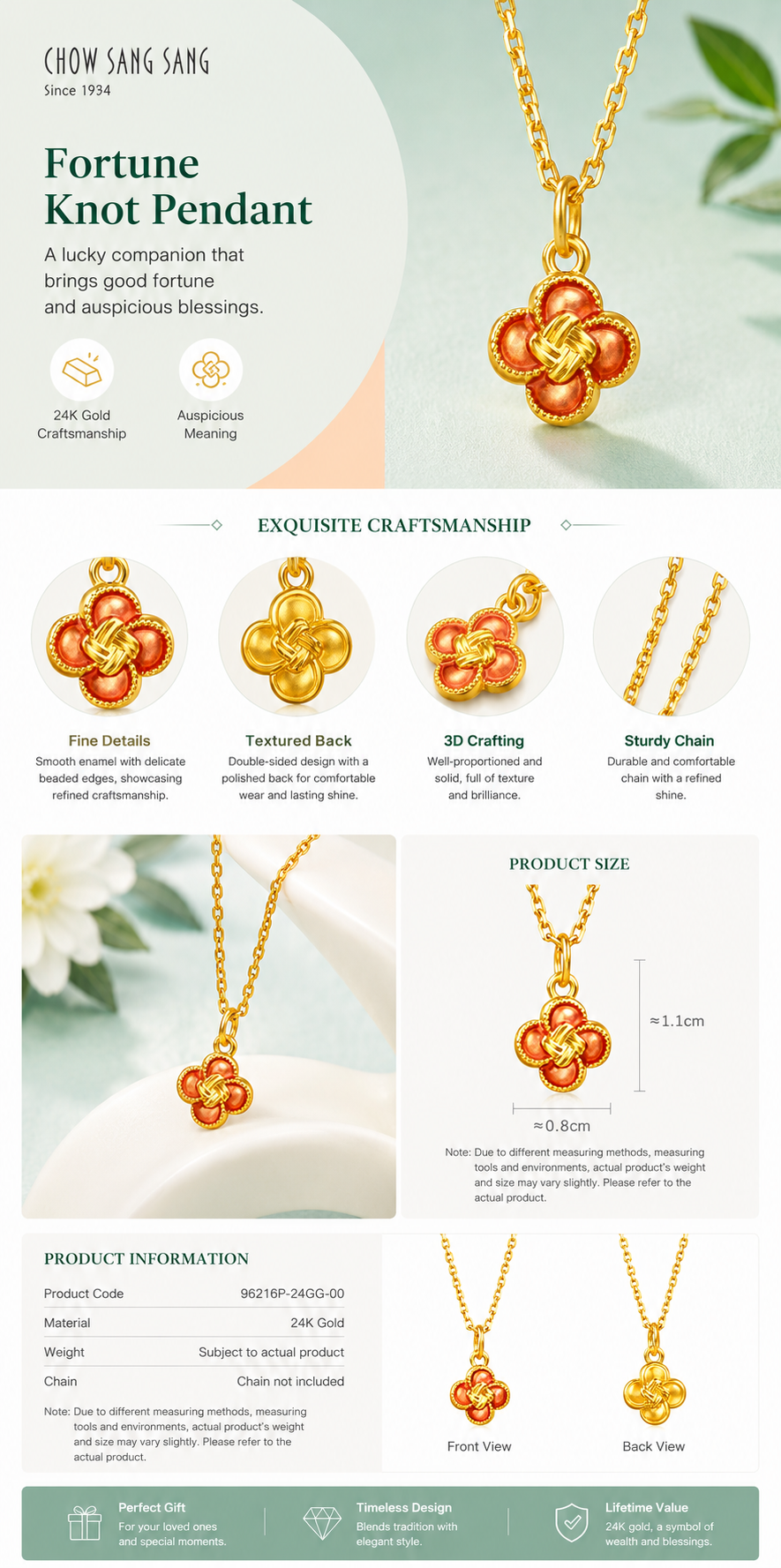 999 Pure Gold Auspicious Ruyi Knot Charm – Chinese Symbol of Harmony & Endless Blessings