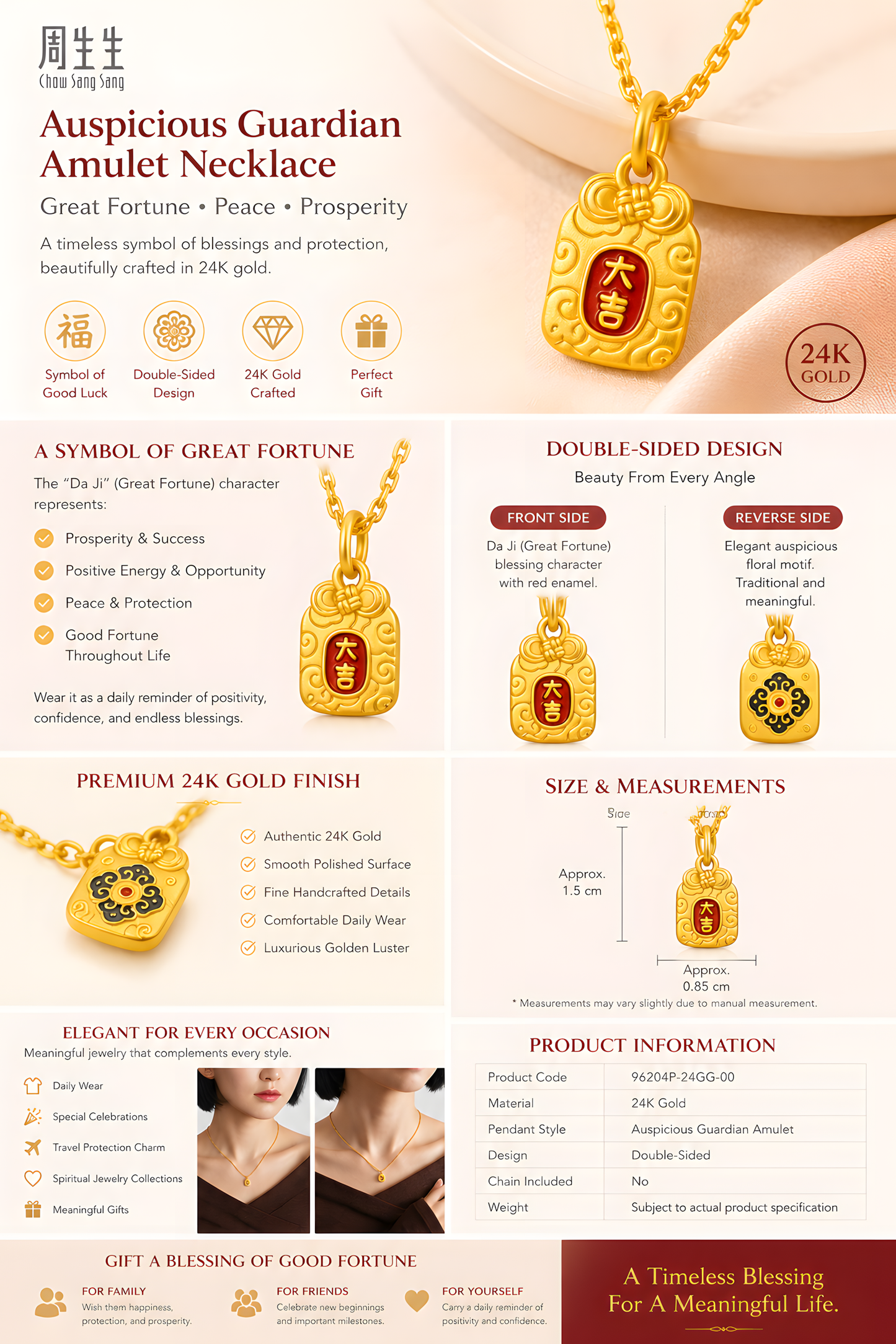 999 Pure Gold Auspicious Blessing Pendant™ | Harmony, Happiness & Good Fortune