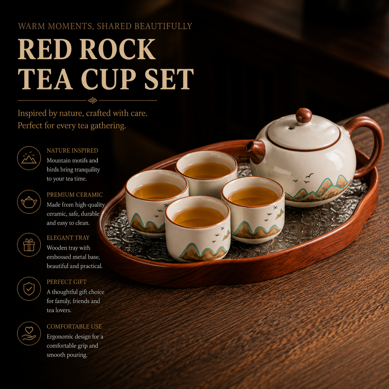 Mountain Serenity Ceramic Tea Set™ | Nature-Inspired Chinese Tea Set with Tray