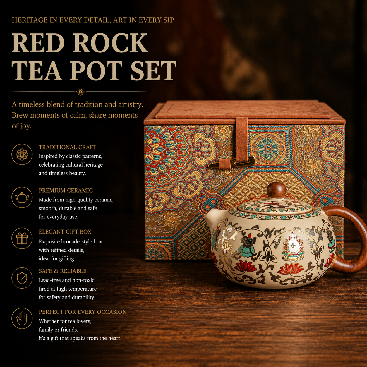 Imperial Lotus Heritage Ceramic Teapot Gift Set™ | Traditional Chinese Tea Pot