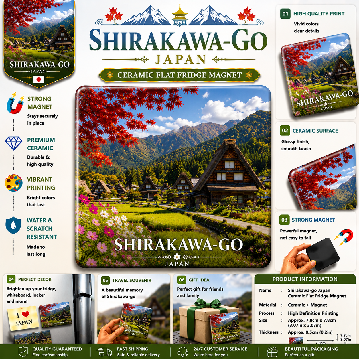 Shirakawa-go Japan Ceramic Fridge Magnet – Japanese Village Travel Souvenir Magnet | Traditional Countryside Refrigerator Decor Gift