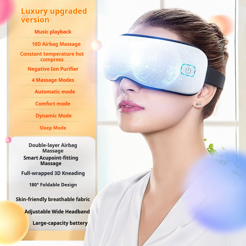 FQ-01 Luxury Bluetooth Eye Massager - Music Playback, 4 Massage Modes, Double-Layer Airbag, Constant Heat Therapy, Fully Automatic, 180° Foldable