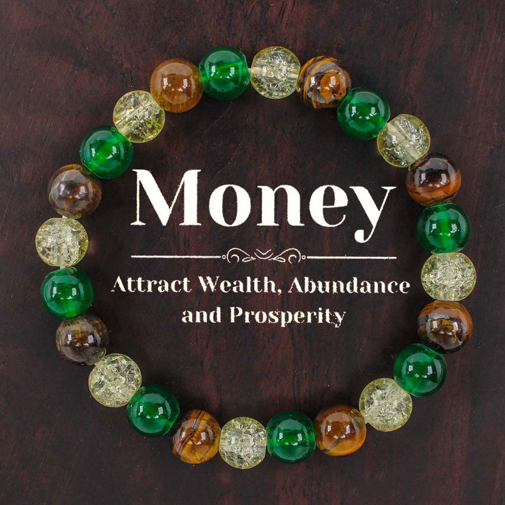 2pcs Money Attraction Bracelet - Green Aventurine, Tiger's Eye & Crackle Citrine for Wealth, Abundance & Prosperity